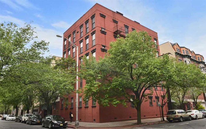 Location, Location, Location! Beautiful 2BR+/1BA 5th floor condo in elevator building on corner of 1st & Clinton that has a timeless red brick exterior and a peaceful fenced in common courtyard shaded by cherry blossom trees. This top floor unit boasts an abundance of natural light with 13 foot ceilings and has been well maintained. Features include a large kitchen with plenty of cabinets, updated appliances, washer/dryer, gorgeous hardwood floors throughout, ample closets in both bedrooms, and 2 unique loft spaces perfect for storage or a children's playroom. Walking distance to Washington St., shops, restaurants, and close to the Path, bus, & ferry. A true must see in an ideal location!