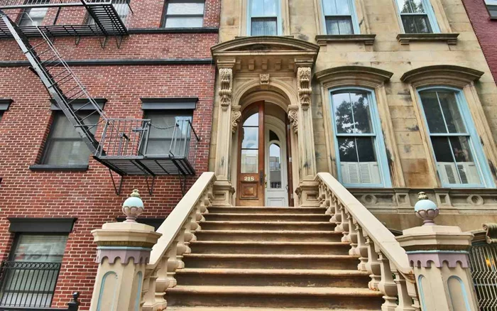 Spacious 2, 376 sf duplex condo located on the parlor level of a true brownstone (not a rowhouse). This 25ft wide architectural jewel was built in 1858! Private off-street parking through Court St. garage entrance. Covered outdoor patio plus yard. Additional storage in basement. 14ft ceilings, original charm, Viking stove, sub-zero refrigerator, and central A/C with humidifier. Large master bedroom with new shower and jacuzzi in bathroom. Best street in the city, 4 blocks from the PATH, & 1 block from Washington Street shops and restaurants. Truly one-of-a-kind! Come to our Open House Saturday, December 9th 2017 from 1:00 to 3:00 pm!