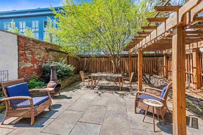 Be prepared to be wowed by this ultra custom loft home! Made into a huge Soho-style 1 bedroom by its previous owner, this unit was originally a 2 bed and can easily be converted back. The star of this home is its sunny, huge private back yard with bluestone pavers, cedar pergola, stacked stone retaining walls, and a rustic brick privacy wall. Plus, there's an oversized deck making it the perfect entertainment space; overall plenty of room for outdoor dining, lounging and play areas. The unit itself has surprises behind every door, literally! The condo is full of secret doors with beautiful cork finish that open with a touch latch that hide a second bathroom, tons of closets, the in-unit washer dryer & utilities. The unit also features floor to ceiling sliding steel panels that close off the bedroom and living room. The custom contemporary kitchen features European Ferrari Red cabinetry, large center island, high end stainless steel appliances (Kitchen Aid & Jenn-air) and honed black onyx granite counters. There are two full baths with the master having a huge soaker tub & double vanities. Additional features of the home include brand new wide plank engineered wood flooring, 10' ceilings, central air & additional deeded storage. The building is conveniently located a few blocks away from Sky Club for garage parking & fitness center, the 2nd st. light rail & just a few minutes walk to the Hoboken PATH for a quick commute into the city. Additionally, the neighborhood features a plethora of options for shopping and dining (The 1st Street Business District is a block away!) in Hoboken, rated as one of most walkable cities in the U.S.!