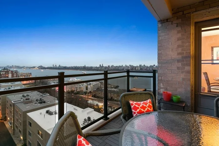 Boulevard East gem! This Stunning 2br/2ba duplex unit is an absolute rare find, exclusively located at The 7100 Summit House Building just west of New York City and perched on the cliff of the historic and sought after Boulevard East. Step into 1325+ sq. ft. of luxury and versatile living space w/two levels, including newly renovated and oversized private terrace with North, East, and Western exposures that include stunning views of the Upper west side of Manhattan and GWB. First floor features half bath with beautiful lime stone tiling, completed galley kitchen which has been tastefully renovated with gorgeous granite countertop, custom cabinetry, stainless steel appliances, and recessed lighting. Dining room and raised engineered wood flooring in the living room is perfectly oriented for eye level view to bask in the magical glow of sunset light while taking in the Manhattan skyline view. Access the second floor of the unit by taking the stairs or separate door entrance located on the 9th floor where both large bedrooms are situated, each offering sky-high views of Manhattan, and full bathroom with walk-in shower. And never worry about storage, because you will truly enjoy the abundance of custom closets, shelving & storage space-including spacious under stair storage!! The 7100 is a full amenity co-op building with 24hr doorman, laundry on each floor, Outdoor heated swimming pool, BBQ Grills, fitness room, and Indoor Garage. Monthly Maintenance fee of $2, 050 includes: Heat, Hot Water, Gas, Electric, Cable Movie Pak Channels, High Fast Speed Internet, Fitness room, Outside Heated Swimming Pool, and Property Taxes!!! (50% tax deductible!!!) And you're just minutes from NYC! Express bus to NYC just outside the door of building, and free NJ/NYC ferry shuttle bus service! Also enjoy the short distance to restaurants/lounges, parks, lake, kayaking, tennis courts, golf range, jogging trails and so much more here in Guttenberg! A true combination of location, luxury and lifestyle! Be sure to take the virtual tour and contact to schedule your private showing today! Pets are welcome too! No Minimum Years Requirement of ownership to rent out as an investment property!