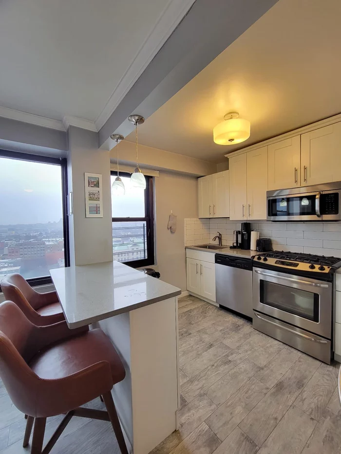Highlights: 1) Fully renovated. 2) Sunny south & west facing Corner Unit. 3) AAA Location. 4) All-inclusive monthly HOA is 40-45% tax deductible. 5) No Board Approval needed. Almost wall-2-wall windows. Closet galore. Parking. Bike storage. On-site laundry. Full-time concierge, repair crew, on site management. Dedicated dog run area. Close to schools such as PS 16, OLC elementary and middle schools, Montessori schools, St Pete High, McNair High.. This bldg is the Hidden Gem of DTJC located in Historic Paulus Hook area of downtown, prime location. Just one long block from the PATH. Other transportation options: ferries to NYC, the Light Rail, Path, buses, and major highways. The maintenance fee $1, 567.77 covers TAXES, electric, gas, heat, air conditioning, hot water, water, and building-related services, making it 40-45% tax deductible. Don't miss out on this incredible opportunity to live in a fantastic apartment @ AAA Location.. SQF is approximate and must be individually verified.