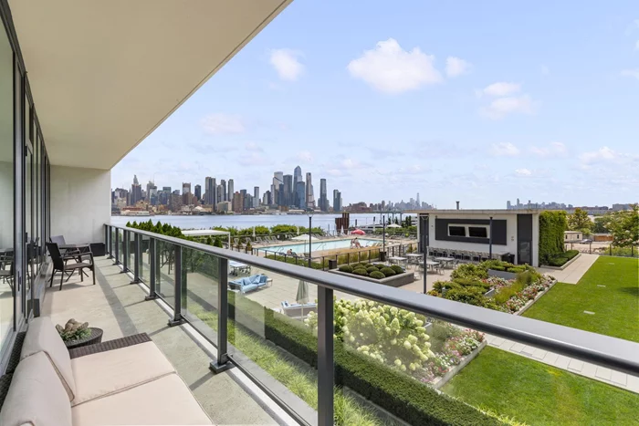 THE AVENUE COLLECTION - Building 1200 - Residence 409. This home is located in one of the most desirable southeast positions in the building boasting gorgeous views of Manhattan and the Hudson River from its 1773-SF plus a tremendous glass-walled balcony. The spacious living area is anchored by an exquisite peninsula kitchen with a waterfall porcelain counter. Monogram appliances, fixtures by Kohler, exquisite porcelain tile details and layers of lighting grace the kitchen and bathrooms. Stunning wood floors, custom lighting, automated blinds and deeded parking complete this rare offering in Port Imperial's finest building just 2 blocks from the ferry terminal. Come experience the boutique lifestyle of the Avenue Collection that includes 24-hour concierge service, health club, movie theatre, kid's playroom, penthouse level Skyline Lounge and the ultimate 3rd level resort style pool deck. Welcome Home.