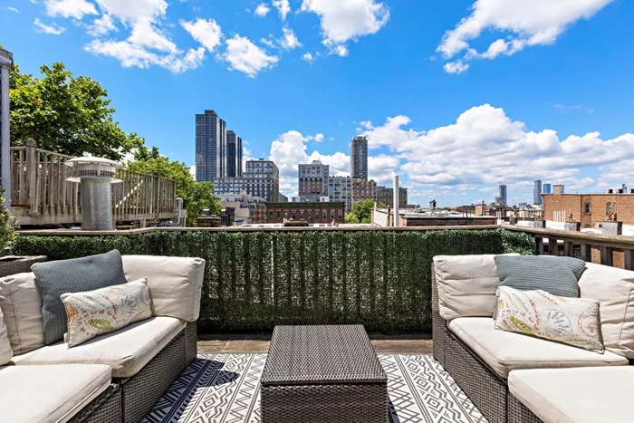 Nestled in the vibrant heart of Paulus Hook, this unit offers more than just a homeit's a lifestyle. Imagine stepping out to renowned restaurants and bars, with easy access to subways and ferries,  parks, markets, waterfront walkways along with the new Whole Food. Every outing is effortless and enjoyable. *First year dedicated paid parking on the corner of Washington and Morris.* Inside, no detail was spared in its complete renovation. Picture yourself walking on sleek white oak floors under the natural light streaming through Andersen windows and Hunter Douglas shades. The custom metal spiral staircase adds a touch of modern elegance, leading to your personal oasis with expanded living spaces and a chic bathroom featuring a luxurious rain head shower. Cooking becomes a delight in the gourmet kitchen, equipped with stainless steel Wolf appliances, custom cabinetry, and an installed hood that blends seamlessly with the dcor. And with central AC/heating and outdoor spaces on every level, comfort and relaxation extend beyond the interior, inviting you to unwind under the open sky. The two outdoor oases provide perfect spots for morning coffee, evening cocktails, or simply soaking up the sun, making it easy to enjoy the fresh air and beautiful surroundings. This is more than a homeit's a sanctuary where every detail, from the floors to the ceiling, reflects sophistication and modern living at its finest.