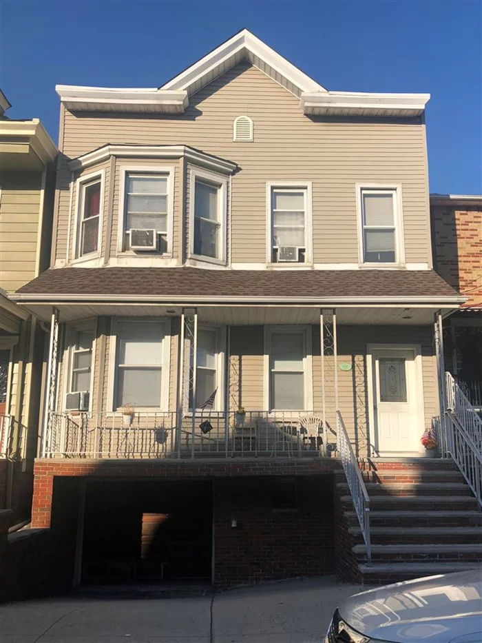 This 4 family investment property is well maintained with many upgrades. Features 4, two bedroom apartments. Garage parking, nice size yard and full unfinished basement for plenty of storage. Separate utilities. Current green card. Located one block from NYC/Journal Square bus stop, Short walk to Hudson/Bergen light rail with transfers to NYC