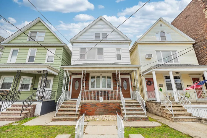 Exceptional 2-family residence in Bayonne, NJ, 20 mins from NYC. Each unit has three bedrooms, easy access to routes 440 and 78, close to transit. Updated kitchens, separate utilities, 3-year-old roof with a 50-year warranty. First floor leased on month-to-month, second floor suitable for rental income or owner occupancy. Spacious backyard for gatherings. Easy attic access for potential conversion with plumbing in place. Functional basement for storage and laundry. A standout Bayonne investment opportunity with a tremendously packed gem!