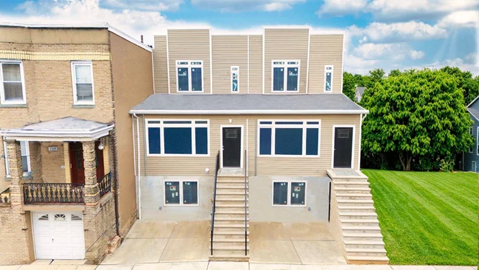 BEAUTIFUL HOME (LEFT SIDE) BUILT FROM THE GROUND UP IN THE HEART OF NORTH BERGEN! THIS IS A TWO-FAMILY HOME FIRST FLOOR HAS 2BR, MBTH, BATH LR, EIK, STAINLESS STEEL APPLIANCES, NEW CABINETS AND A DECK, SECOND FLOOR HAS 2BR, MBTH, BATH, LR, EIK, STAINLESS STEEL APPLIANCES AND NEW CABINETS. THIS HOME FEATURES BRAND NEW PLUMBING, ELECTRICAL, NEW FLOORING, NEW WALLS, SPRINKLER SYSTEM, NEW HARDWOOD FLOORS THROUGHOUT THE HOUSE. THE BASEMENT IS FULLY FINISH WITH CERAMIC TILE FLOORS ALL OVER, FULL BATH, ONE LARGE ROOM AND EXIT TO BACK YARD. HOOKUP FOR WASHER AND DRYER IS INCLUDED ON THE BASEMENT FLOOR. COME MAKE THIS YOUR HOME. 15 MINUTES AWAY FROM THE LINCOLN TUNNEL AND ROUTE 3.