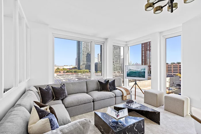 Picture perfect two bedroom corner unit! Now Available for rent, welcome to 3I. A carefully curated Downtown Jersey City Development; you are invited toThe Galleria on Provost. Located in the heart of the Powerhouse Arts District, with immediate proximity to The Grove Street Path, The Galleriarises 12 stories high, consisting of 84 residences purposely displaying modern interior design with precise and sleek details. The Galleriaon Provostcondominiums have been thoughtfully outfit with high-end, sophisticated finishes including Bianco Carrara Sky Honed marble countertops, European Oak flooring, Barausse doors, Gessi fixtures, and Smeg appliances. The Penthouse Collection itself provides a stark luxury contrast, with separate finishes highlighted by Grigio Carnico Honed marble to encapsulate the combination of beauty and elevated living. With keen attention on perfecting each layout, oversized interior spaces, and select private outdoor spaces provide the separation for the astute buyer in surrounding NYC market. As an eastern facing building, just moments from the Hudson River waterfront, appreciate a location that provides picture-framed New York City views, yet steps from the acclaimed Jersey City restaurant row and Newark Street pedestrian plaza. This upscale urban lifestyle makes The Galleria the center of all that Downtown has to offer! Relish in being steps from The Grove Street Path and Ferry Stations, having NYC readily available, being in Manhattan in under 15 minutes. Located less than a mile in every direction from city favorites such as Battello, Razza, DomoDomo, Newport Mall, Harsimus Cove, Base gym, and more. Woven into the community of the Powerhouse Arts District, The Galleriaalso ensures that health, wellness, and service are at the forefront of amenities. Concierge service, private storage lockers, interactive fitness facility, rooftop resident lounge, refrigerated package room, and a lobby entrance leading to a carefully redone cobblestone road giving an unmatched Tribeca inspiration. Photos are representative of finishes.