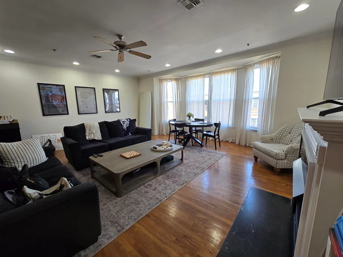 Huge apartment with over 1550 square feet of living space in downtown Hoboken, with parking. Includes a 12 x 15 study that can be used as a third bedroom. Updated kitchen includes stainless steel appliances and granite counters. Apartment features hardwood floors, laundry m unit, and a gas fireplace (decorative). This elevator building has garage parking. Ideally located 10 minutes to Path, close to 1st St Boutique district, Newark shopping Plaza, and dining. Pets ok. Garage on site.