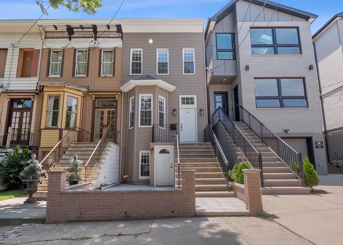 This three-level single family house sits on a beautiful tree lined street in a great Jersey City Heights location. Spread across 2, 100 sq ft of living space, this home was completely renovated in 2017 and showcases historical details with a modern touch. On the first floor, light pours in through the bay windows and into the living room and dining area, which opens to the kitchen featuring white cabinets, granite countertops, tiled backsplash, and all stainless steel GE cafe appliances. Moving to the top floor, you'll find the spacious master bedroom with custom closets, two additional bedrooms, and a full bathroom. The lower level is fully finished and features an oversized second family room, office, full bathroom, and is complete with a wet bar that leads to the well landscaped backyard. 3 zone central heat and 2 zone central AC, washer/dryer, and hardwood floors throughout. This beautiful home is close to Pershing Field Park, Riverview Fisk Park, restaurants, coffee shops, bakeries, and convenient transportation including bus, light rail, or JSQ PATH station. Ask to see the virtual tour!