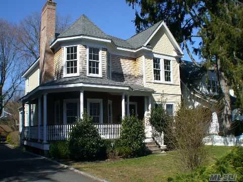 Oyster Bay - Beautiful Victorian W/Wrap-Around Porch, Custom Eat-In-Kitchen W/Cherry Cabinetry & Granite Counters, Hardwood Floors, Kitchen Opens To Family Room W/Gas Fireplace And Door To Backyard.Formal Living Rm W/Frpl.2nd Floor Master Bedrm W/Gas Frpl, Veranda & Full Bath.3 Addt&rsquo;l Bedrms, Full Bath, Laundry.Full Finished Basement W/Outside Entrance, Office/Br, Gym, Bath, Playrm