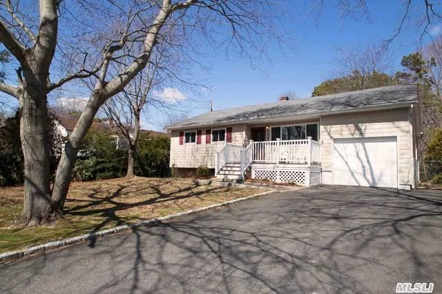 East Islip Schools...Newly Sided 3 Bedroom, 1.5 Bath Ranch With Front Trex Deck, Wood Floors, Bright Front Living Room, Dining Room W/Sliders To Deck,  Kitchen, Master Bed W/ Half Bath, Family Room, Office/Guest Room, Updated Utilities, Washer/Dryer, 1 Car Garage. Freshly Painted With New Wood Floors In Dining Area & Kitchen & New Kitchen Counters. Taxes W/Star $8, 502