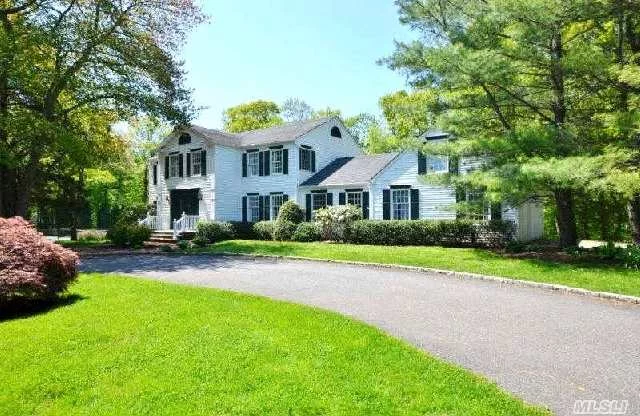 Picturesque & Private Setting For This Elegant 5 Bedroom Colonial On Quiet Dead End Street. Exceptionally Large Principal Rooms, Hardwood Floors, Gorgeous Moldings,  Mudroom/Laundry/Pantry,  1st Floor Bath & Bdrm. Wonderful Master With Fireplace &Updated Bath & Walk In Closets. Lighted Hartru Tennis Ct.W/ Separate Patio Area. Circular Drive, 2.34 Acres