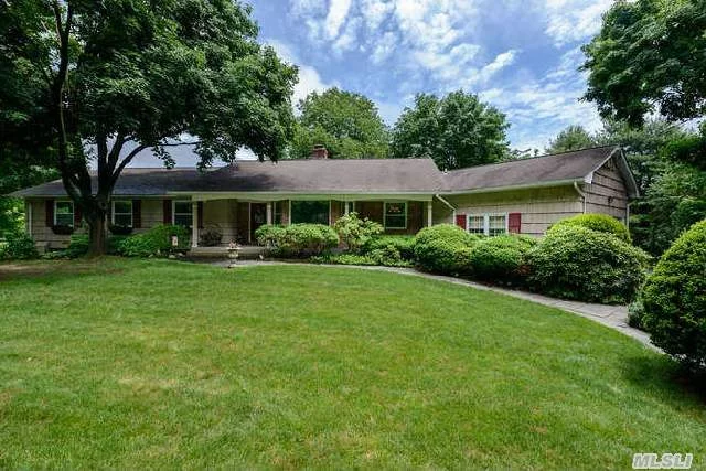 Spacious Sunlit Four Bed Room Ranch With Newly Updated Kitchen Featuring Custom Cabinets, Granite Counter Tops, Stainless Appliances, Sliding Doors Lead To A Large Deck, Brick Patio Over Looking 2 Beautiful Manicured Acres With Gardens And Pool. All New Windows. Laurel Hollow Beach, Mooring And Dock.