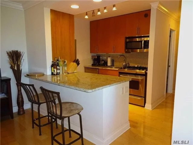 Fully Updated.Open Kitchen W/ Granite And Stainless Steel. 2 Bedrooms, 2 Full Bathrooms, .Terrace With A Stunning Water View . Hardwood Floors, French Doors, Indoor Garage, 24 Hour Doorman. Gym.Tennis Courts. Swimming Pool, Shopping Arcade Deli, Beauty Salon, Dry Cleaners. Close To All Transportation & Bay Terrace Shopping.