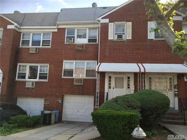 Attached Brick 2 Family,  1Fl And Basement Renovated, 2Fl:Original Condition,  6Br, 3.55 Bathrooms, Hardwood Floor, Balcony, Backyard, 1 Car Garage Plus 2 Parking Space, Close To Bay Terrace Shopping Mall, Movie Theater,  Bus: Q13, Q28