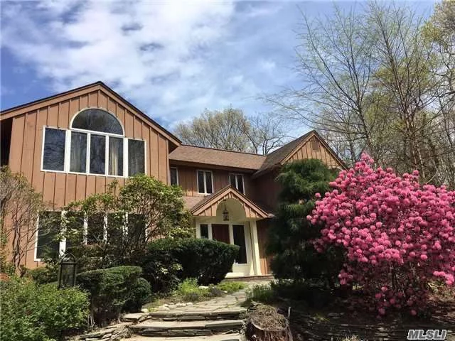 Private Desirable Old Field Community Of Crane Neck Sits This 4 Bedroom Beauty On 2 Acres With Private Beach Rights, Spacious & Bright , Granite Kitchen, 2 Story Great Rm W/ Overlooking Balcony & Fpl, Hardwd Flrs, Circular Drive, 3 Car Garage In Three Village Sd