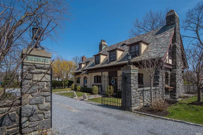 Sound side Stone And Stucco Gatehouse. Original Details- Gas Lights Atop The Stone Columns And Iron Gate Entry To Property,  Slate Roof, Fine Moldings, Woodwork, Oak Floors, Arched Top Windows, 2 Stone Fireplaces. Updates Include A Chef&rsquo;s Gourmet Kitchen With Gas Fireplace, New Baths, New Gas And Electric Service. Outdoor Features Gardeners Cottage, 3 Patios And An Outdoor Fireplace Beach & Mooring Rights Flood Ins Req For Mort. Taxes successfully Grieved for 2020