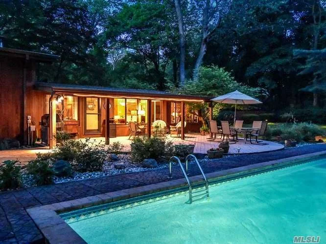 Entertainer&rsquo;s Paradise! Rare Opportunity To Own This Six Bedroom Mid Century Modern On A Cul-De-Sac W/ In- Ground Pool And Pool House W/ Full Bath On A Bucolic Setting Backing Up To North Shore Cc. New Kitchen W/ Stainless Steel Appliances, Living Room W/ Fireplace, Fdr, Den W/ Fireplace, Multiple Decks Including A Wrap Around Deck Off The Bedrooms Overlooking The Verdant Landscape. Attached Two Car Garage.