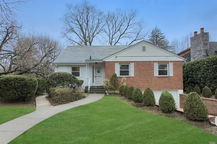 Brick, expanded ranch located in private village of Russel Gardens. 3 bedrooms and 2 baths & office on main level , with extra large bedroom on second level. Additional full finished lower level walk out to yard. Close to LIRR, buses. South schools. House is set high so that full sunset views can be seen from living room and dining room! Taxes have been grieved. Russell gardens private pool fee 1400 annually.