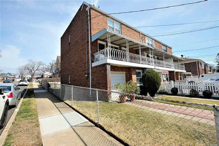 Well Kept True LEGAL 2 Family Semi-Detach Full Brick in Fresh Meadow/Flushing. South West Exposure, Income Producing 1st floor 1 bedroom w/ Eat in Kitchen (Can 2nd bedroom) . 2nd & 3rd Floor Duplex 3 bedroom Suite w/ Balcony Living room, Dining Room, Full Bathroom, 3 full sized-bedroom on 3rd floor. This is a Must See Well Kept w/ Indoor Garage & private driveway. Full Basement, Family Room & Laundry room. PS 107 & JHS 216. Buss Q31. 2 Zoned Gas heat. Rear Entrance to 2nd floor Privacy.