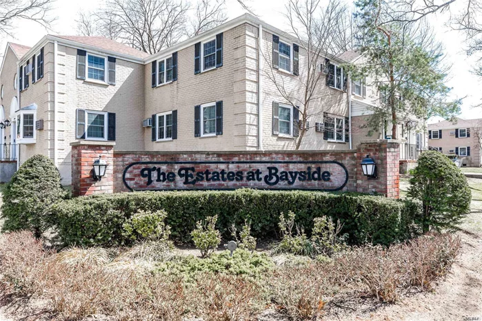 Lower level walk in corner unit in the serene garden apts of Estates at Bayside. The home has recently been updated with wood floors throughout, a remodeled bathroom, stainless steel stove and new sink/fixture. Washer/Dryer is inside the unit. Large master bedroom with spacious closet. Second bedroom is great for a Queen sized bed. Pet friendly, 10% down, sublet after two years. Live in a peaceful setting with conveniences such as shopping, dining, transportation and Alley Pond Park steps away.