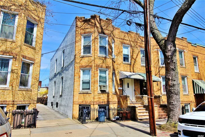 Brick Semi detached 2 family. Party driveway with rear parking for 2 cars. Near M train, nice private yard. This home will be all vacant on title