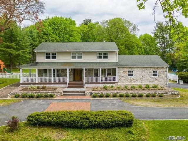 Outdoor Paradise! Gorgeous Fully Updated 4 Bedroom Colonial in the heart of Muttontown! Set on over 2 acres w/ Inground Gunite Pool, Cabana and flat parklike property. 1st Floor- LR, FDR, EIK, Office, Den w/fireplace, Bedroom & 1.5 baths. 2nd Floor- Master W/Ensuite, 2 additional bedrooms & Full Bath. Basement with Utilities, Laundry, and Wine Cellar. A Must See!