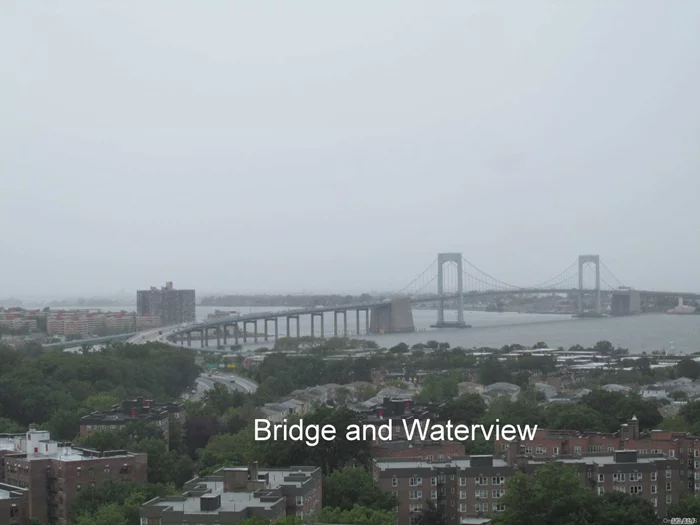 2 Bedroom/2 Bath with best direct view of bridge and water. Apartment is in estate condition with extraordinary potential--your contractors are welcomed to help you envision+create a spectacular home--needs TLC. Year round health/fitness center; shopping arcade; restaurant on premises; deli; beauty salon; dry cleaners; tennis courts; heated/domed pool plus so much in this Hi-Rise Condo.