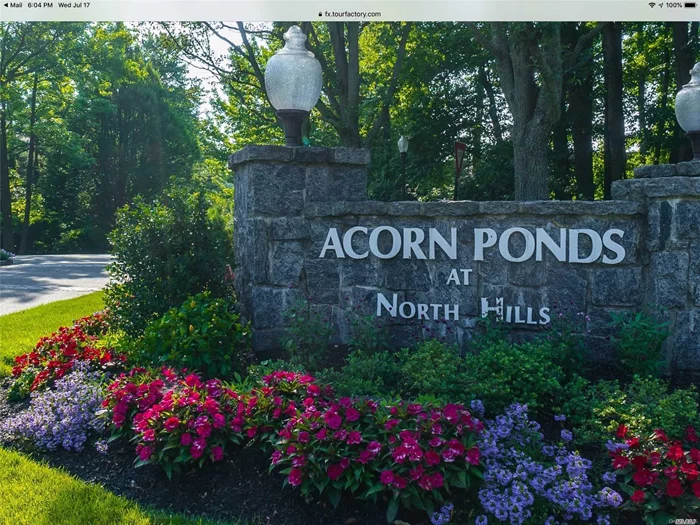 Carefree Lifestyle In Acorn Ponds at North Hills. Elegant 3 BR, 2.5 bth, Dogwood Model set in Prettiest & Most Picturesque Locations Surrounded by Beautiful Greenery & Ponds. Features, Sun-Filled L R w Fireplc, Wood Flrs, Slider Doors Lead to a terrace, spacious Kitchen w Bright Breakfast Room. Upstairs is the Luxurious Master Ensuite w master bth & skylight and 2 Additional Bedrooms, Closets Galore, Plus Full Bth. 2.5 car attached garage & storage. clubhouse, tennis, 2 pools, gym & low tax.