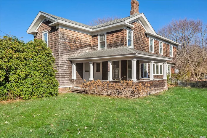 Attention Reno Professionals & Rehabbers! Circa 1900 Cedar North Fork farmhouse on coveted Peconic Lane, home to statuesque antique estates. Hardwood w/gracious common rooms-library, parlor, LR, DR & sunlit side porch, kitchen/pantry & 1/2 ba. 5BR&rsquo;s, full bath, plus nursery. Period details & trimwork. 1/2 acre w/detached garage. Nat Gas heat, newer roof & windows. Asking price reflective of restoration costs. Excellent candidate for 203K or other reno loan products. Bringing back the Grandeur!