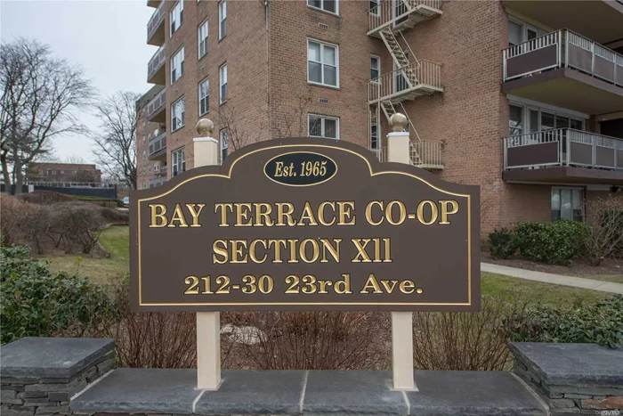 Huge 2 bedroom/2 bathroom unit. Living room, dining room and eat in kitchen.  Beautiful hard wood floors. Tons of closets. Water view from Terrace. Pool. Walk to Bay terrace shopping. Express bus and city bus across the street.