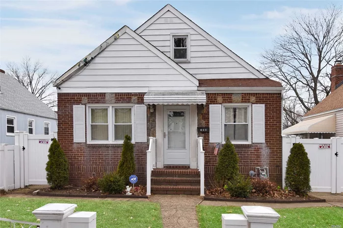 A-Frame 8 Room Expanded Cape located in the heart of Elmont. Features 4 Bedrooms, 2 Full Bathrooms, full finished basement with exterior entrance, 1 car detached garage, fenced yard. Gas heat, hot water heater & stove. Updated kitchen and baths.