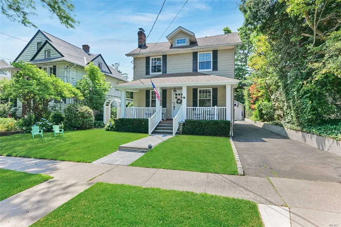 Stunning, mint move in ready front porch colonial, 4 bedroom, 3.5 bath, recently updated spacious kitchen and baths, central AC, wonderful master suite with renovated oversized bath, finished basement. Two blocks from LIRR/town. A must see.