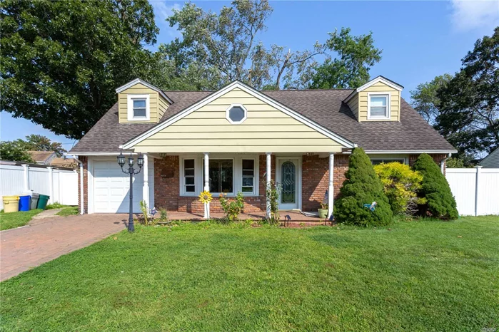 Magnificent wide line cape 1 family house situated on a huge 8, 442 lot (53x106) In the Heart Bethpage. This classic property with its elegant architectural design with cathedral ceilings Introduces an extraordinary layout which includes a large foyer, beautiful Living Room, Elegant Formal Dining Room, Eat-in Kitchen with an incredible kitchen which includes Oven/Range, Refrigerator. This gorgeous home includes a total of 4 large bedrooms 2 bathrooms, beautiful wood floors, and a private 1-car attached garage. Beautiful Landscaped Gardens with an Open View