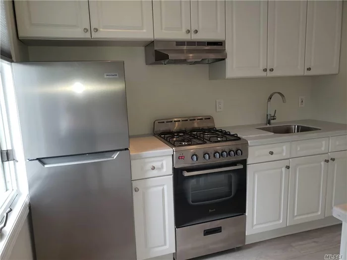 All newly Renovated 1 Bedroom Apt new Floors, New SS Appliances. New A/C, New Counter Top, Very Clean Bathroom W/Window, Extremely Bright 2 Closet. Bedroom 10 x 10 w/ closet & window.