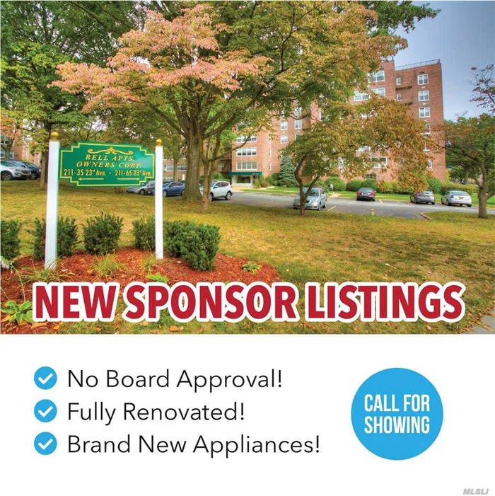***SPONSOR SALE*** NO BOARD APPROVAL NECESSARY!! Brand new renovations throughout this spacious 2 bedroom with large rooms, central air, great closet space. PARKING SPOT included in transfer of the sale. Conveniently located in Bay Terrace where everything is at your disposal. Easy access to all major highways, close proximity to the LIRR....Buses to city and Flushing right outside your door. MOVE IN READY-JUST UNPACK AND LIVE HAPPILY EVER AFTER! HURRY/ YOU DON&rsquo;T WANT TO MISS THIS.