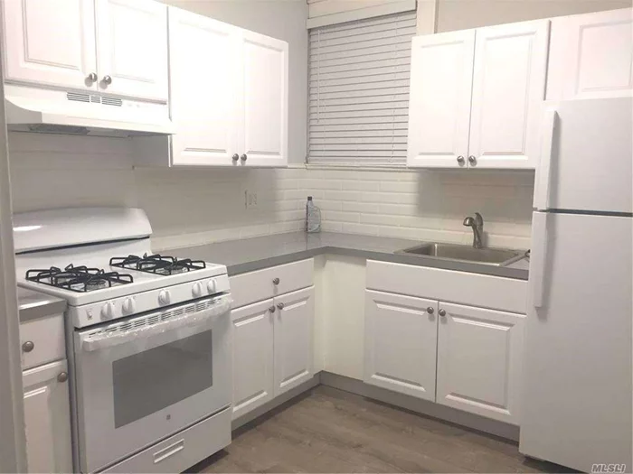 Newly renovated 1 bedroom on 1st floor. New floors, freshly painted, new kitchen and bathroom. I parking space included. Tenant pays heat and electricity. 2 Blocks to LIRR.