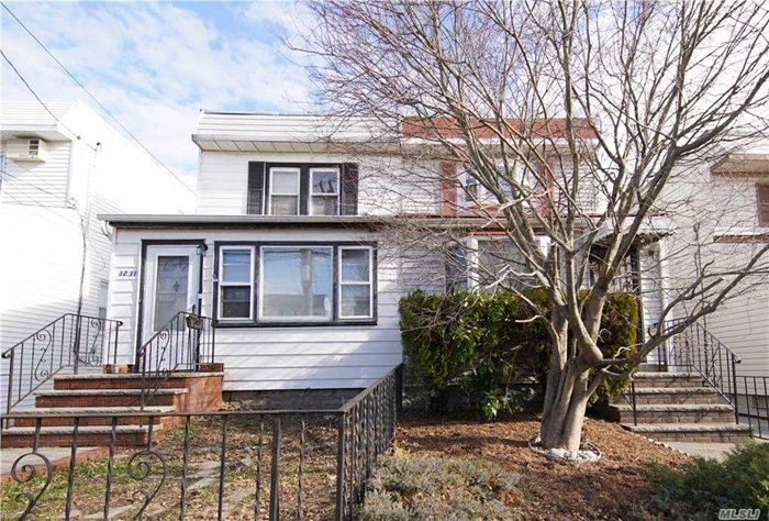 Bayside semi-detached colonial. This house offers 3 bedrooms, 1.5 bathrooms, Eat in kitchen, formal dining room, open basement. Shared driveway leads to backyard and carport. Conveniently located to schools, shopping, restaurants, and public transportation.