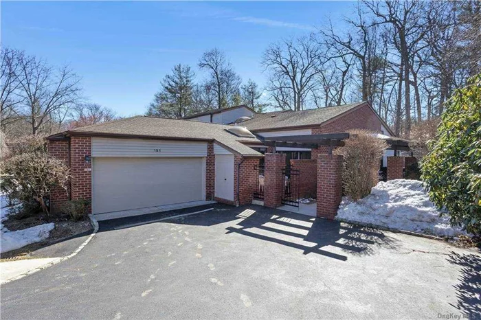 Welcome to this sought after Belaire Ranch Estates II. Grand entrance foyer. Living room/Dining room with vaulted ceiling, sliding door to a private patio. Powder room and hall closet. Den with sliding doors to brick patio. Skylit eat-in-kitchen, laundry room leads to a 2 car garage. The primary bedroom has a vaulted ceiling, ensuite bathroom with separate tub and shower. Dressing room has its own sink and makeup area. Huge walk in closet plus additional closets. Additional bedroom, bath with tub shower, storage. Down to full basement, partially finished. Private backyard. Gated community has 24hr security, clubhouse, pool 2 har tru tennis court, and gym.