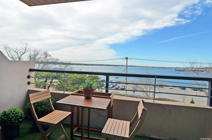 Senior (62+) Waterfront Condo. End Unit w expansive Terrace overlooking Manhasset Bay with western sunsets and distant skyline vistas. Large 2nd Bedrm w full bay window. Totally refreshed and ready to move in! Entry Foyer opens to combo LR/Dr, with sliders to private terrace. Master Bdrm suite also opens to terrace. Kitchen w pass-thru opening to Dining area - includes granite counters, wood cabinets and updated appliances. Utility room w W/D storage and new HVAC unit. Ample closets throughout. Designated covered parking #13. Condo amenities include Secure Entry, Lobby w Elevator, Community Room w kitchenette, On-site, full-time Superintendent.