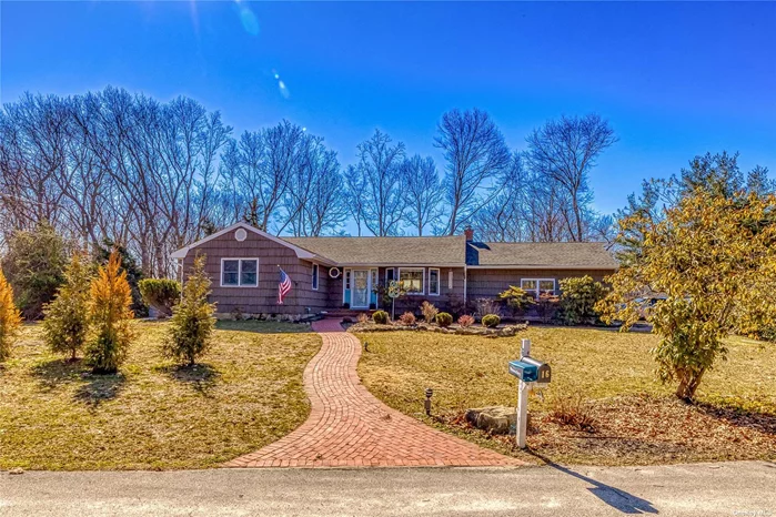 Welcome to this beautiful newly renovated ranch in Stony Brook! Granite Eik w/Viking appliances - oak wood floors throughout - great room with fireplace - family area/den-bedroom - French Doors- large master bedroom - new roof- skylights - 2 car garagew/inside entry - belgian block - ashphalt driveway - professional landcaping - in ground pool - private deck - fish pond- whole house water filter - generator hookup - two attics - Bbq hookup - sprinkler system - 6 person hot tub - huge walk out finished basement w/summer kitchen - full bath - central air & central vac-new gas heating system - 200 amp service - beach rights with easy walk to beach- cul-de-sac - only 65 min from Nyc.