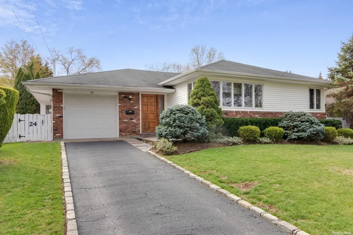 Bright, spacious and beautifully maintained Harbor Hills Mid-Century Ranch. The entry foyer leads to an inviting and open living and dining room, perfect for entertaining. The eat-in-kitchen features designer stainless steel appliances, including a Liebherr Refrigerator, Tecnogas Superiore Range and Bosch Dishwasher. Bonus sun-filled family room provides a warm and inviting space to relax with its many windows, skylight and high ceilings. 3 Bedrooms and 1.5 Baths complete the main floor. The finished basement offers a full bath, spacious entertaining/game room or home office area, laundry, storage and windows that provide natural light in the finished space. The very private backyard features a lush and serene outdoor environment with a lovely brick patio, perfect for entertaining and everyday enjoyment. One car attached garage. Charming neighborhood, close to schools, shops, dining, preserves and walking distance to LIRR. Daly Elementary.