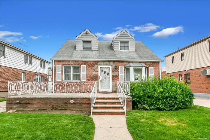 Large extended cape house on an oversized lot, 47 x 95, on a quiet block in the heart of Fresh Meadows. Featuring a beautiful front wrap around porch, a patio, a large fenced-in, shady backyard, and a side entrance. The first floor features a grand living room, a large dining room, eat-in kitchen, 1 bedroom, and 1 full bathroom. The second-floor features 2 beautiful skylights, 3 bedrooms, and 1 bath. The basement features a 10 ft ceiling and a large 27.5&rsquo; X 38&rsquo; open space. It is close to many shops, stores, and local and express buses to Manhattan. A MUST SEE! WILL NOT LAST!! First showing Jun 6