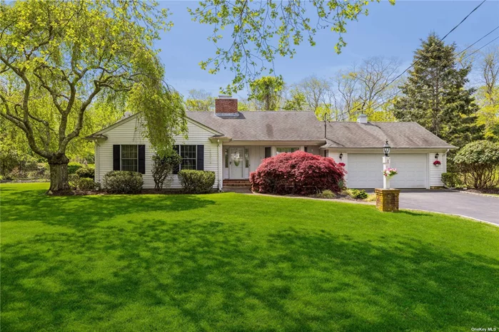 Beautiful ranch home on an acre of landscaped property with an in-ground pool. Great location with in the Southold Park District which includes Founders Beach. This home offers three bedrooms and two baths, living room with a wood burning fireplace, dining area, eat in kitchen, central air conditioning, lawn irrigation, clean attached two car and full clean storage basement. The sun porch overlooks the pool and spacious fenced yard. There is water access to at the end of Laurel Ave., vineyards, and farm stands on the main road.