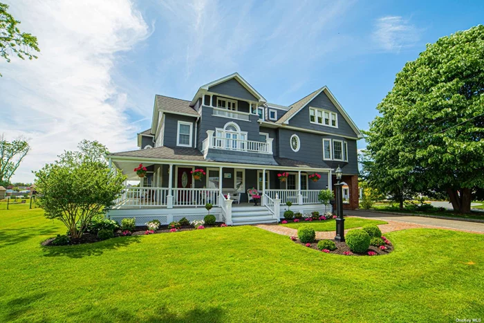 Grand Historic Victorian Home w/ classic craftsmanship throughout w/ wrap around porch situated on an Acre w/100&rsquo; of updated bulkhead (&rsquo;15). Enter the home to the foyer w/ fp, fml lr, fml dr w/ fp, den w/ fp, updated 1/2 bth, butlers pantry w/ wet bar, updated EIK (&rsquo;21) w/ room for breakfast nook, & opens up to back porch w/ waterviews. 2nd story has expansive primary bedroom w/ fp, & ensuite, 1 jr primary w/ new en-suite (&rsquo;20), another jr primary w/ en suite, and 2 guest bedrooms. 3rd Floor has Lg Bedroom w/ fp, full bth, br and walk in attic. Sep living quarters for ext fam or live in nanny has 2 br, full bth, kitchen & sep entrance. Great entertainers backyard w/ gunite pool, and beautiful patio. Enjoy Summertime Living on the South Shore!