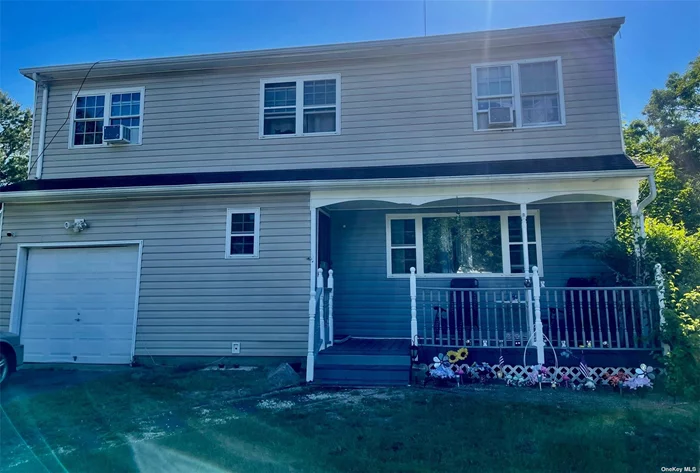 4 Bedroom Colonial, Large Living room, kitchen/dining room combo, 2 bathrooms,  den/office space, one car attached garage, unfinished full-size basement.  Needs TLC