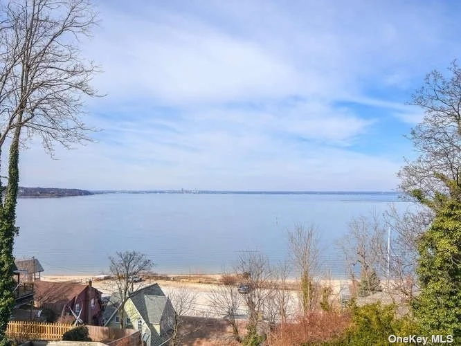 Dramatic water views from your own private deck overlooking the LI Sound. Totally renovated 1 Bedroom with ample closets, Office/Den, Study, Living Room/Dining Room, newly redone beautiful Kitchen and Full Modern Bath, gleaming hardwood floors. Parking, heat & electric included! Enjoy beautiful water views and amazing sunsets. Convenient off-street parking, beach privileges.