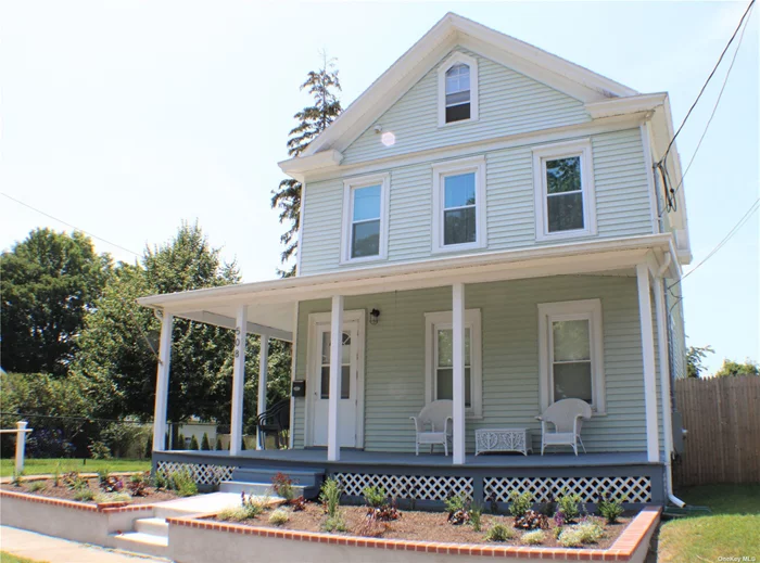 In the heart of the village this front porch colonial is completely renovated and decorated, fully furnished 2 bedroom apartment available for weekly, monthly, seasonal or yearly. All close to LIRR, Ferry, Jitney, shops, restaurants. Beach down the street. all recreational activities near by.