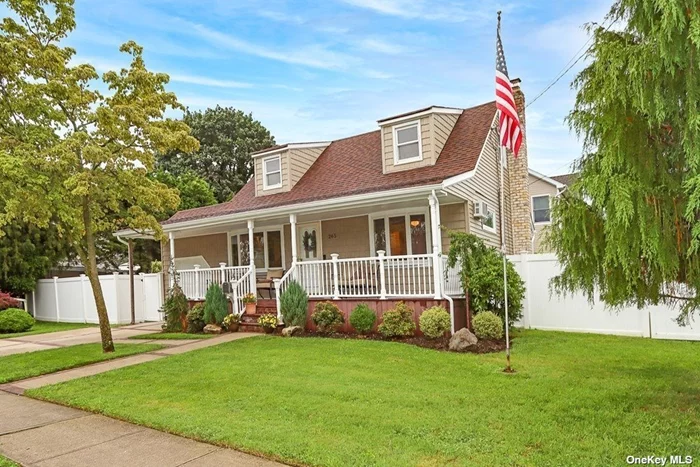 This beautiful rear-dormered cape is located on a quiet dead-end street, with pristine exterior features including: Trex-deck front porch, new siding, roof & gutters, professional landscaping w/ IGS, PVC fencing, large backyard, garage and 2 car driveway. The first level consists of an eat-in-kitchen, formal dining room, living room, 1st floor bedroom and full bathroom. Upstairs you&rsquo;ll find 2 bedrooms and 1 full bath. There is a full finished basement with outside entrance, full bath and possible 4th bedroom. Upgrades include 3 zone heating with Nest smart thermostats. This house has tremendous potential for expansion. LOW TAXES in Plainedge School District - DO NOT MISS THIS!