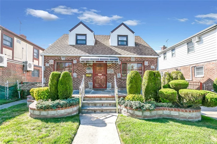 This Cape house is located on a R3-2 zoning 43 x 95 lot on a mid-block in the heart of Fresh Meadows. A variety of work will make this 4 bedroom, 3 full bath, 1745 sq. ft brick cape a pure GEM! Child friendly sidewalks. Spacious off street private parking. Room for extended family potential with a full finished basement with separate entrance. This home has original arches and original retro black and white tile which decorators are trying to replicate! This home is just waiting for your personal touches. Updates include CAC, granite kitchen countertops. Backyard has patio and blank slate for a garden to bring out the gardener in you. .It is located close to many shops, stores, and local and express buses to Manhattan. A MUST SEE! WILL NOT LAST!!  ( R3-2 Zoning allows a variety of housing types, including low-rise attached houses, small multi?family apartment houses, and detached and semi-detached one- and two-family residences.)